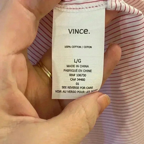 Vince button front tunic pin stripe red white 3/4 sleeve large - Picture 8 of 11
